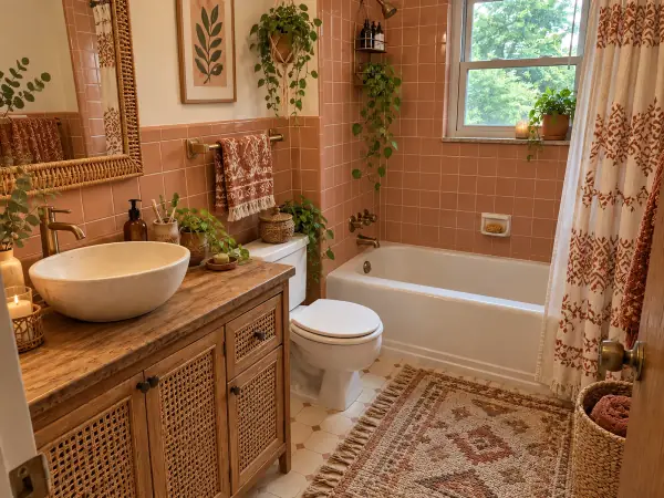 bohemian bathroom AI redesign