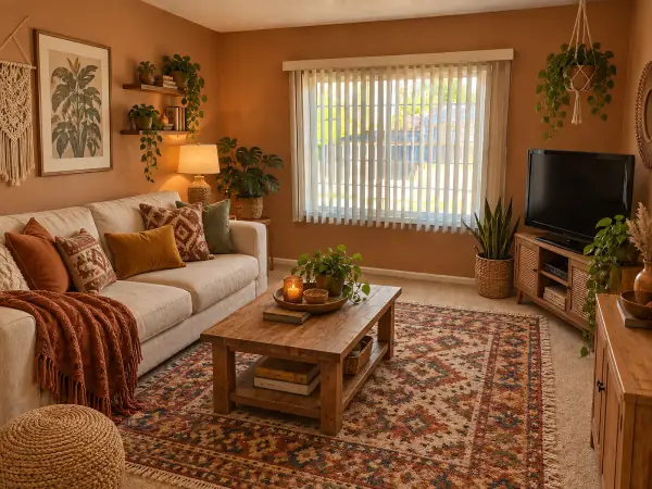 bohemian living room AI redesign