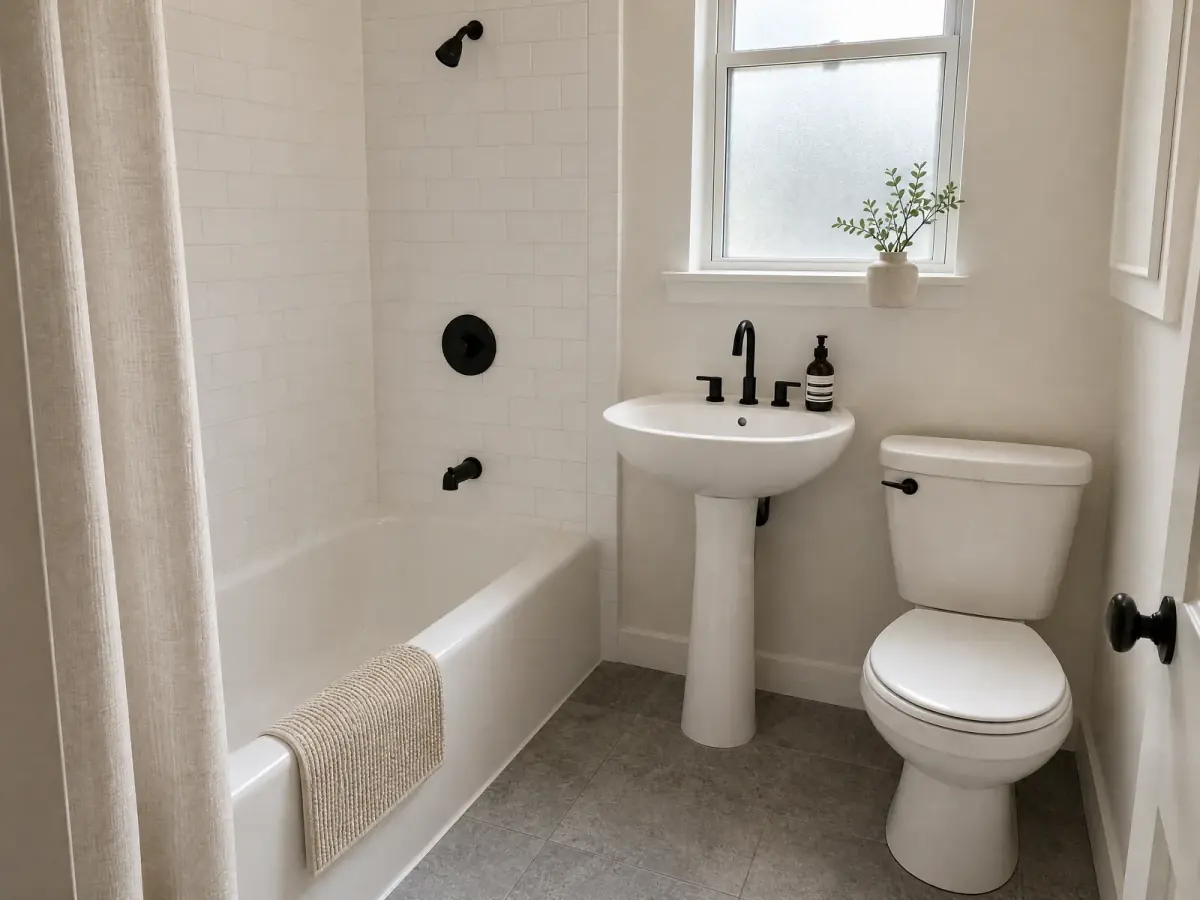 minimalist bathroom AI redesign